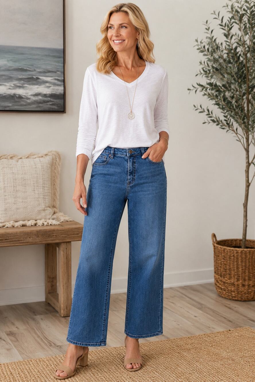 Soft Surroundings Stretch Classic Wash Relaxed Straight Leg Denim Jeans Size 10